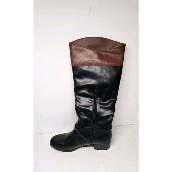 NAUTICA WOMEN'S Riding Boots 8.5 LEATHER SIDE ZIP BLACK & Brown Top Metal Logo - Picture 12 of 12